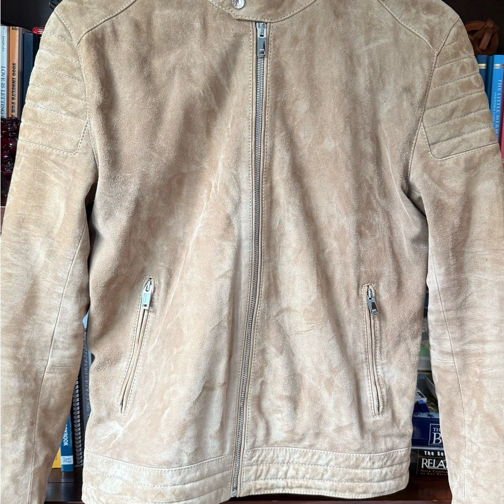 Reiss- Tan Suede Jacket with Zipper Details